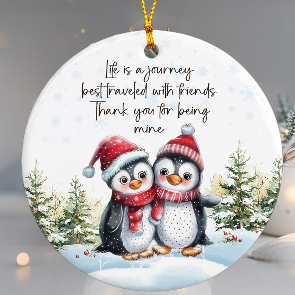 Friendship Christmas Ornament – Cute Penguin Ornament for Best Friends – Holiday Tree Decoration, Gift Exchange Keepsake, Best Friend Ornament for Women, Thank You (L-1)