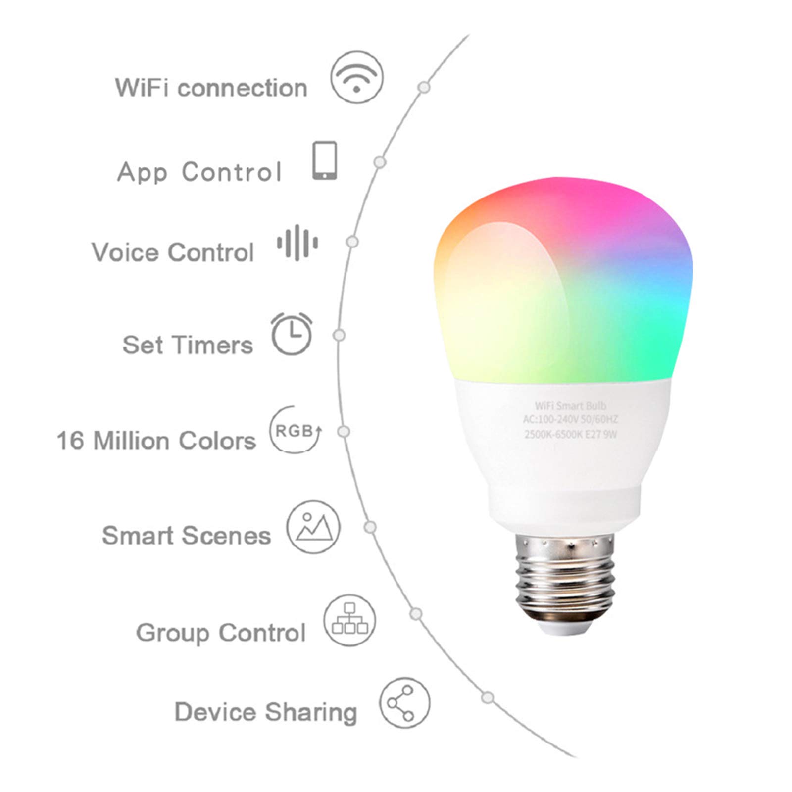 NA Bombillas De Luz Inteligentes Que Funcionan con Alexa Y Google Home, Bombillas De Luces LED Que Cambian De Color Regulables con WiFi, E26 9W Control De Voz RGB Bombilla Colorida E27