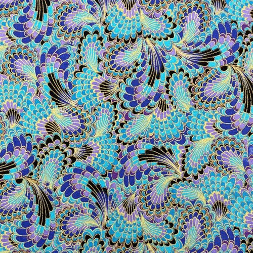 Jukway Tissu au mètre Coton, 100x145cm, Tissus 100% Coton, Motif Fleurs dorées bronzantes Tissus pour Couture, Quilting, Artisanat, Rideaux, Nappes,...