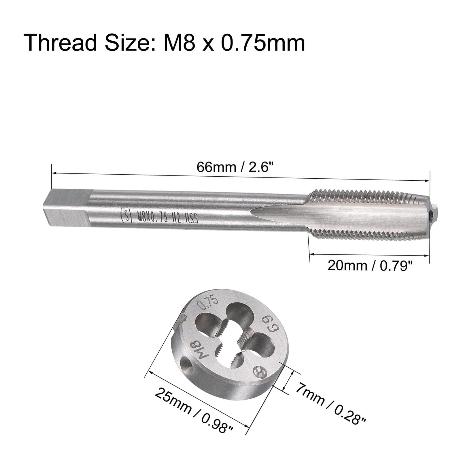 MACHSWON M8x0.75mm Metric Tap and Die Set,Machine Thread Screw Tap with Round Threading Die,Tap & Die Kit for Nut Screw Bolt Thread Repair - Image 2