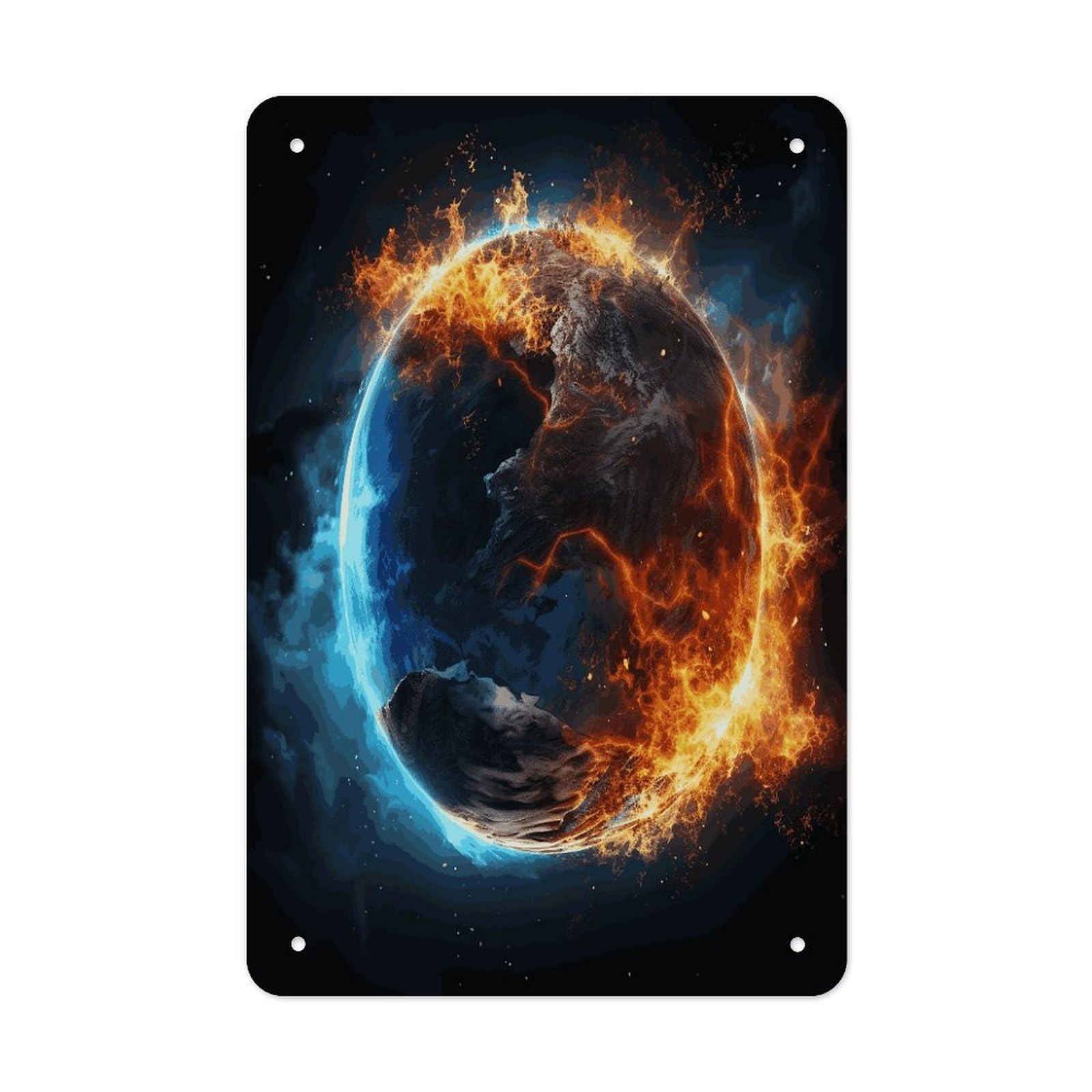Planet Ice And Fire Metal Tin Sign Wall Decor Funny Retro Sign Weatherproof Metal Wall Art for Indoor Or Outdoor Retro Tin Signs for Kitchen Office Home Bar Decor 11.8 X 7.9 Inch