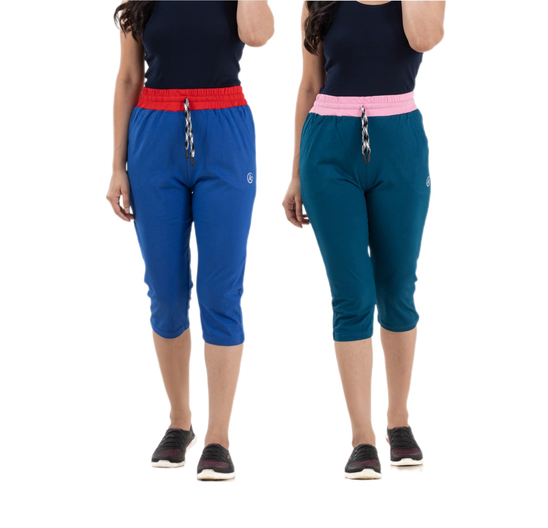 STYLE AKWomen Solid White, RED Capri Pack of 2