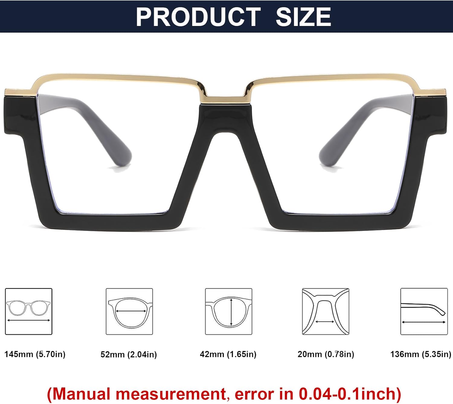 Mirkcittle Oversized Blue Light Blocking Glasses for Women Men Fashion Clear Frame Square Computer Eyeglasses Black Frame 52 Millimeters image 6 of 6 B0DDHDQXJB