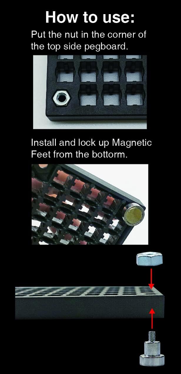 FREE ZONE - 8-Piece Magnetic Feet I For 2 Pegboard (4pcs each) I Expansion Kit for Bit and Socket Organizer Set