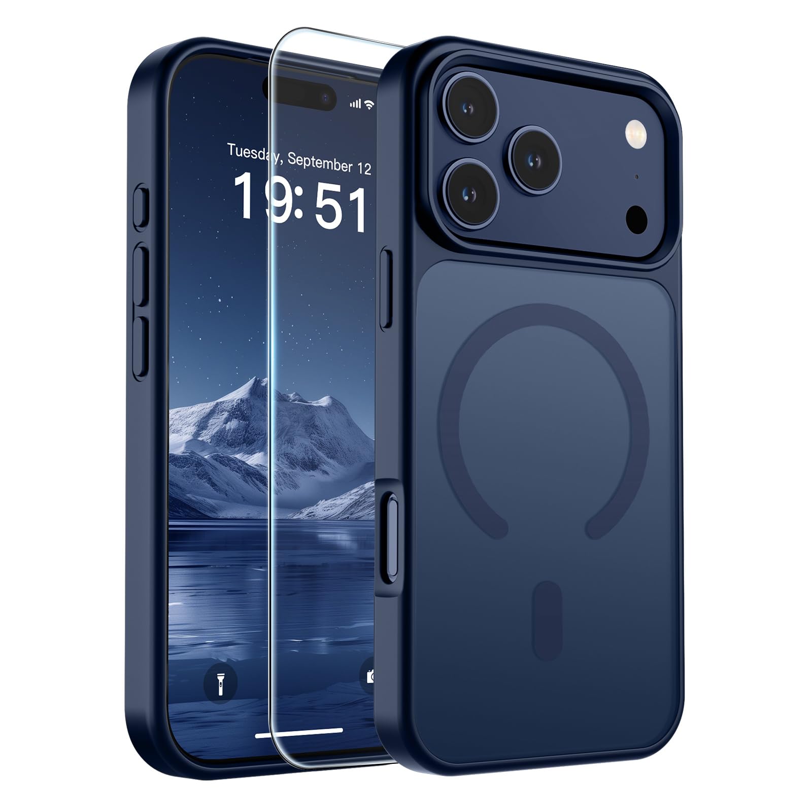 SUPFINE Magnetic for iPhone 17 Pro Case Dark Blue | With Screen Protector, Translucent Matte, Compatible with MagSafe, Military Grade Drop Proof, Rugged Shockproof Protective