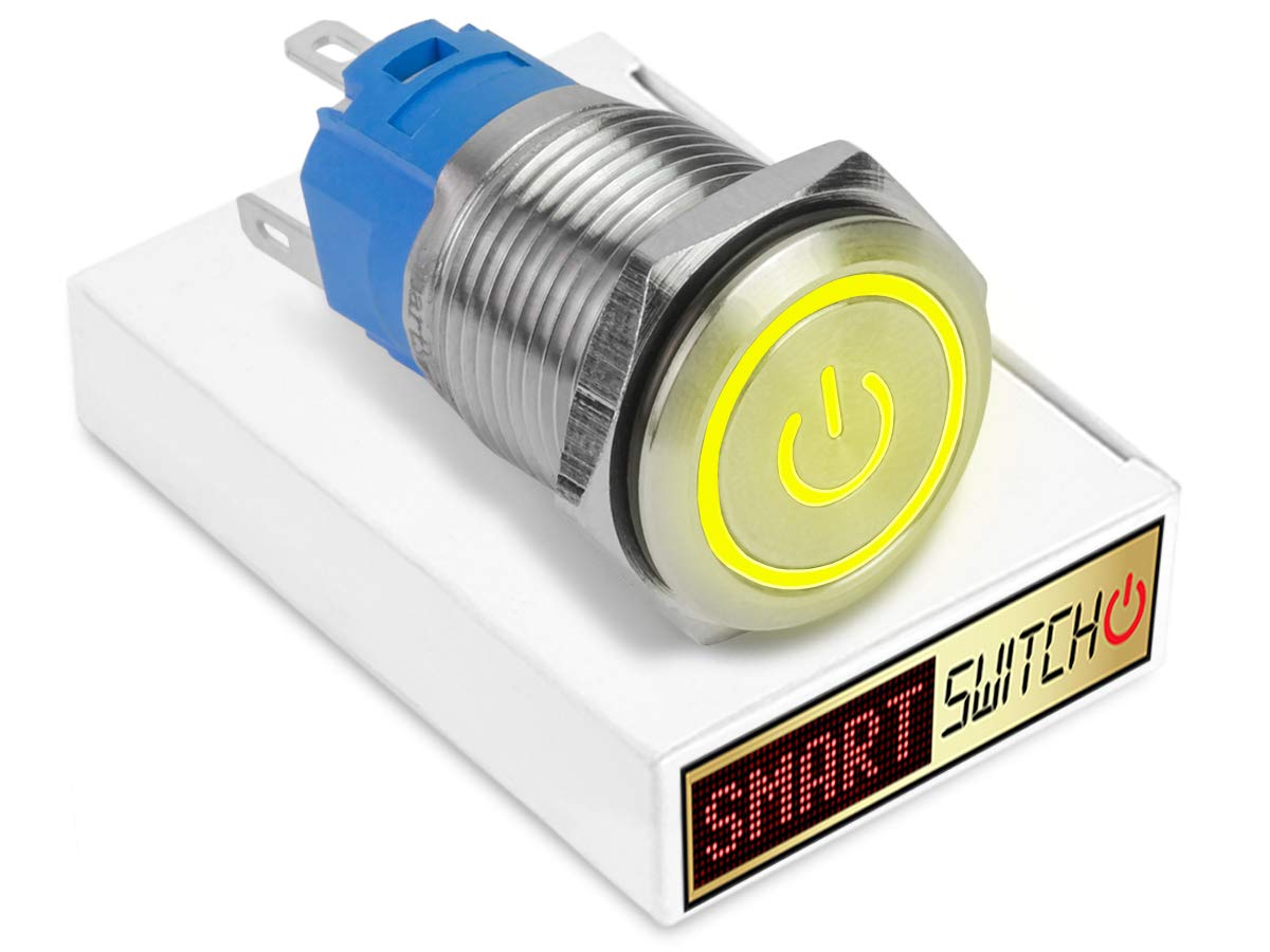 SmartSwitch 19mm Angel Eye Power Stainless Steel Momentary SPST Push Button Yellow LED Metal Switch AE19