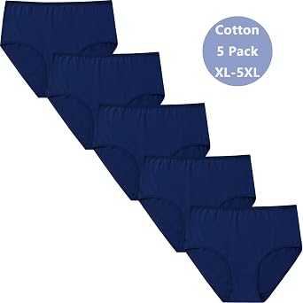 Women's Cotton Underwear Plus Size XL-5XL High Waisted Full Coverage Ladies Panties 5 Pack Briefs for Women