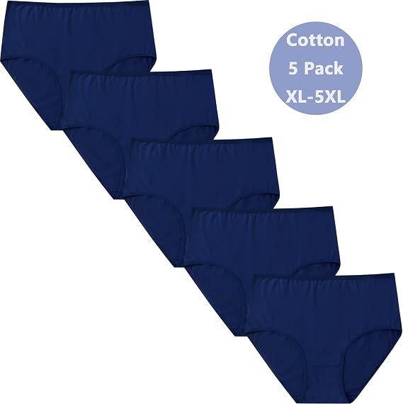 Women's Cotton Underwear Plus Size XL-5XL High Waisted Full Coverage Ladies Panties 5 Pack Briefs for Women