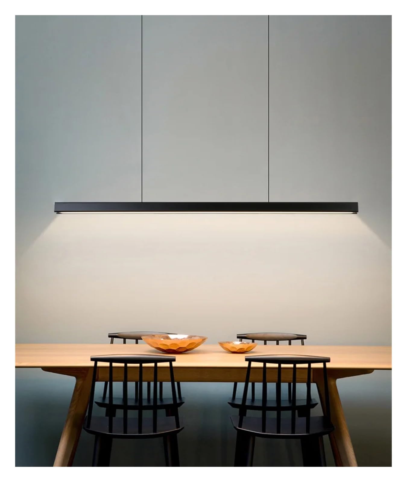 Minimalistyczna liniowa lampa wisząca LED do biura, baru, stołu, nordyckiego, drewnianego, idealna do restauracji (czarna, szer. 100 cm, możliwość ściemniania za pomocą pilota)