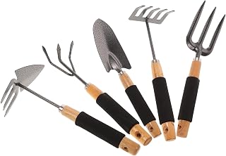 5pcs Gardening Tool Set with Ergonomic Hand Trowel and Rake, Outdoor Flower Planting Kit with Storage Rack for Practical Lawn Care and Soil Cultivation