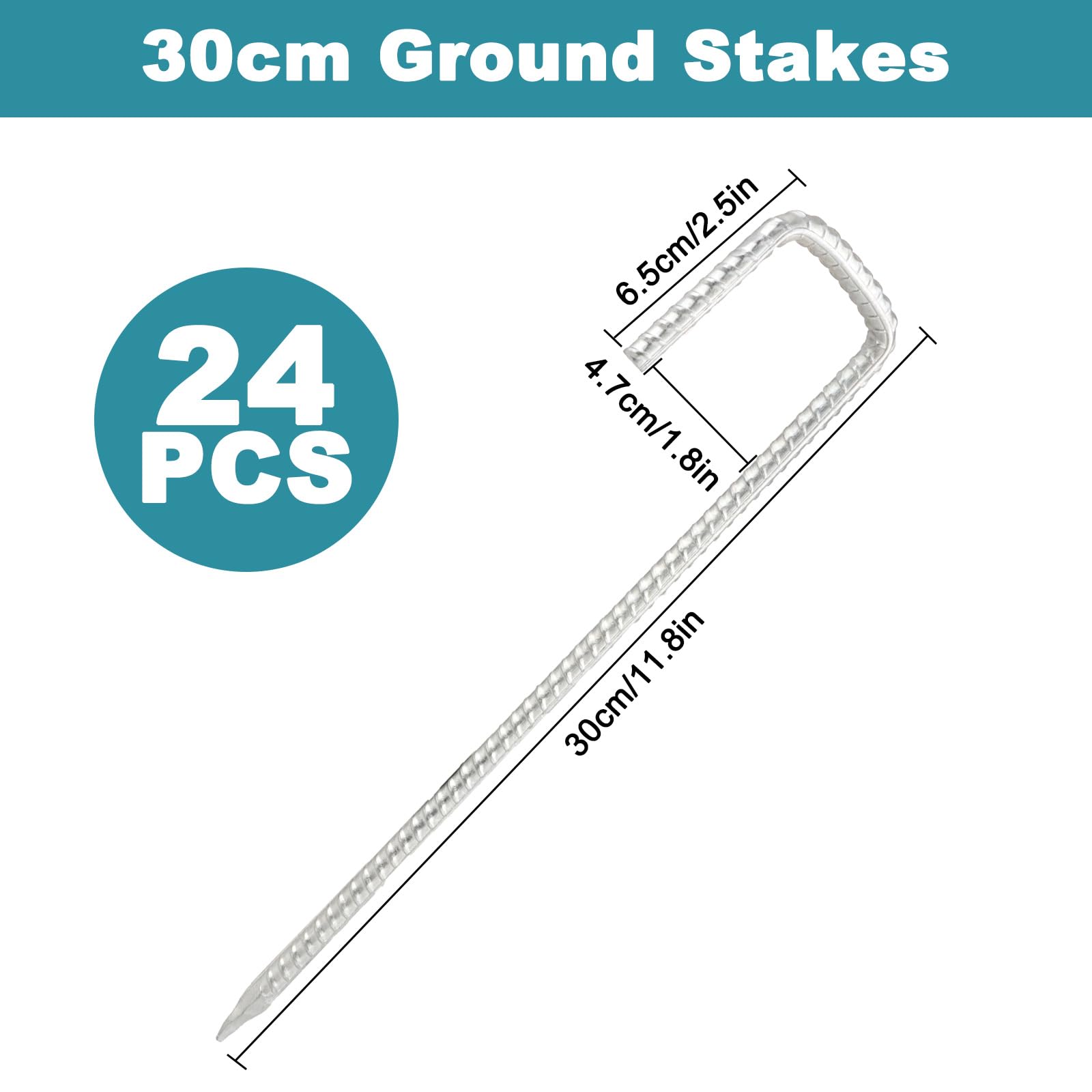 24 Stück 30,5 cm große Zeltheringe aus Metall, robuste Erdspieße, Erdnägel, 8 mm dick, extra starke Zeltheringe für Pavillon, Camping, Trampoline, Schaukel, Hüpf, Fußballnetze