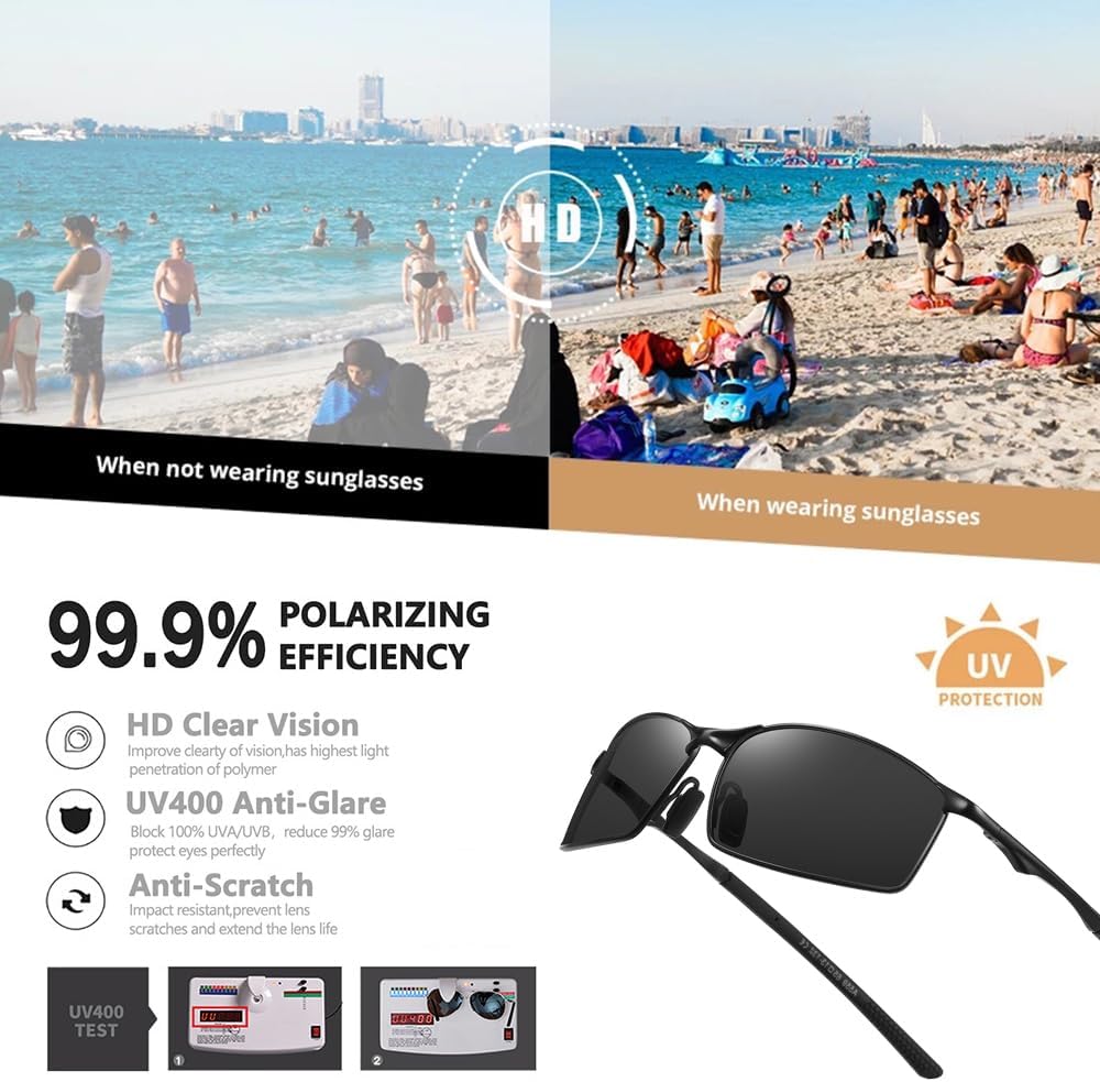 BRUZNASE Men's Polarized Rectangular Sunglasses Ultra Lightweight Metal Frame Fishing Driving Glasses Classic Shades for Men - Image 4