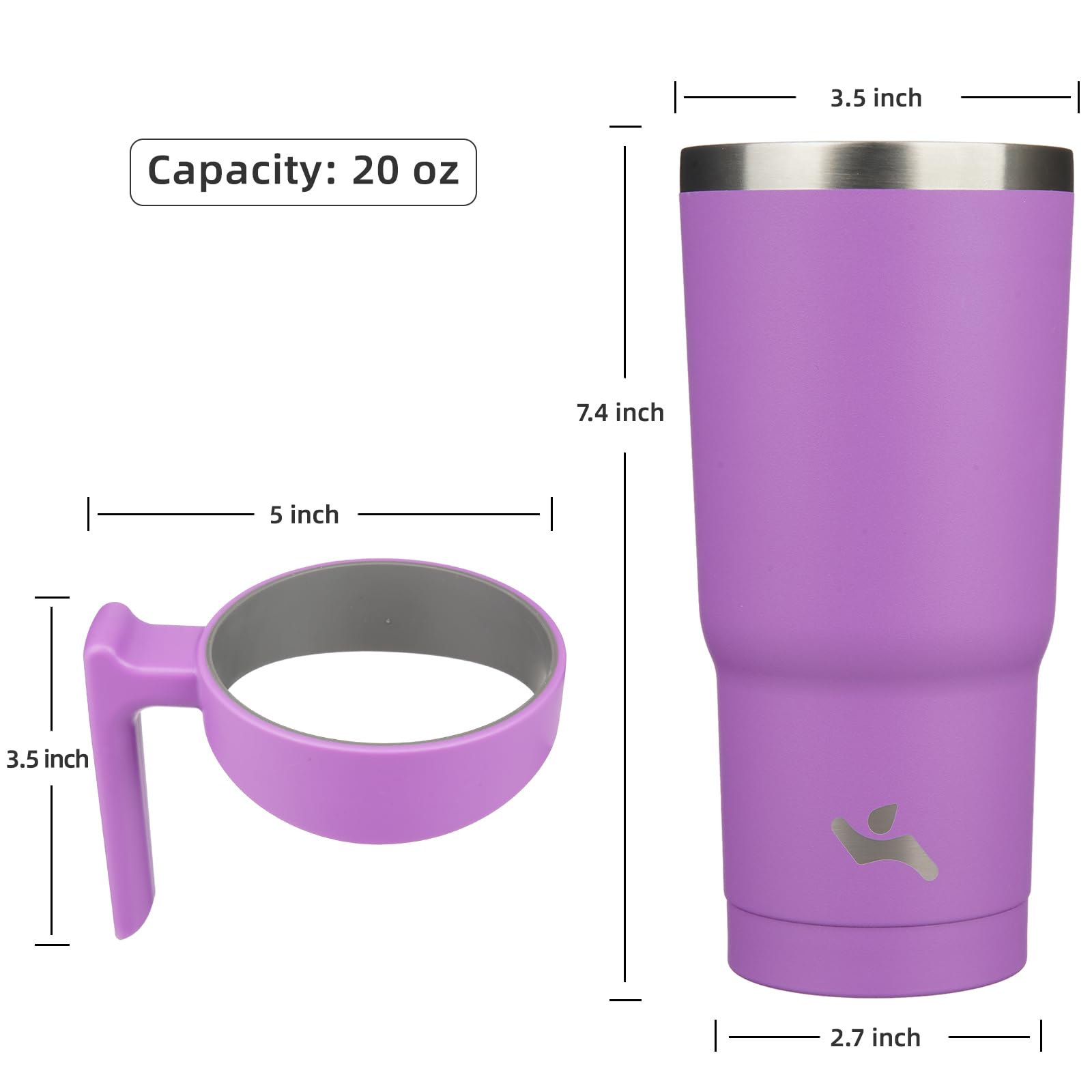 Konokyo Kubek 590 ml z uchwytem i 2 słomkami 2 pokrywki, izolowana butelka na wodę ze stali nierdzewnej kubek próżniowy wielokrotnego użytku kubek podróżny, lawenda