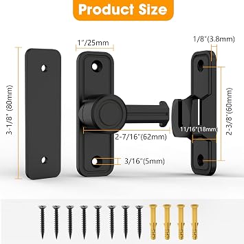 Sliding Barn Door Lock Hardware, 90 Degree Locks for Barn Doors, Flip Gate Latches for Garden, Bathroom, Outdoor, Garage, Window (Black) | Flip Gate Latches for Garden, Bathroom, Outdoor, Garage, Window, Barn Doors