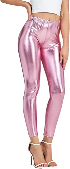 NewL Femmes brillant métallisé Sports Leggings Bright Crayon Pant Fitness Mode Jeggings Candy Color Pantalons