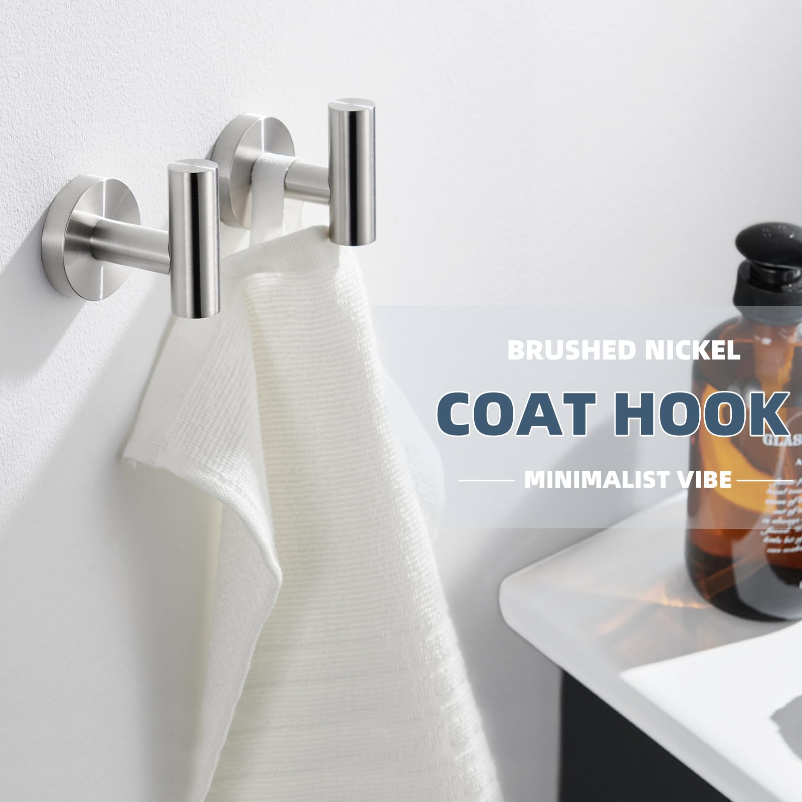 APLusee Brushed Nickel Round Coat Hook 2 Pack, 304 Stainless Steel Bathroom Towel Hook, Wall Mounted