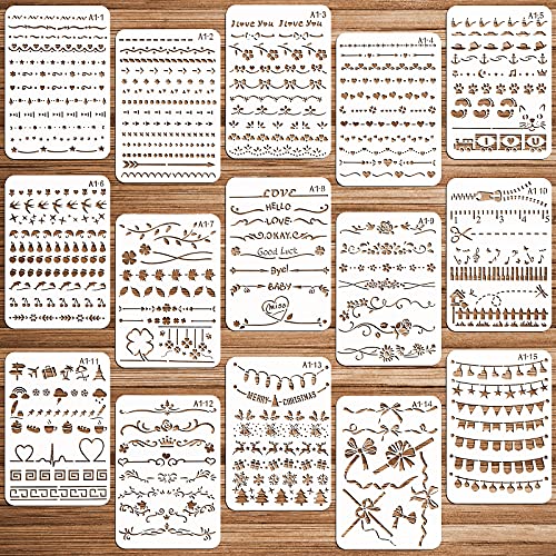 OOTSR Lot de 15 pochoirs en plastique réutilisables pour peinture, artisanat, mur, tissu, sol, décoration d'intérieur, panneaux en bois