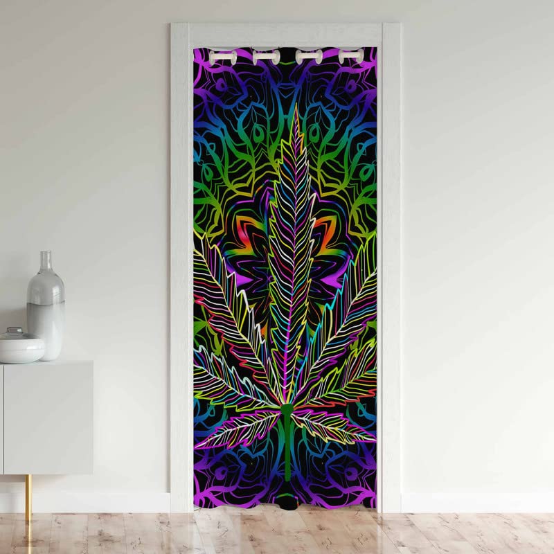 Loussiesd Privacy Thermal Insulated Door Curtain for Doorway Privacy Trippy Cannabis Room Separator Divider Wall Bedroom Closet Door Cover Curtain 1 Panel 106x203cm — image 1