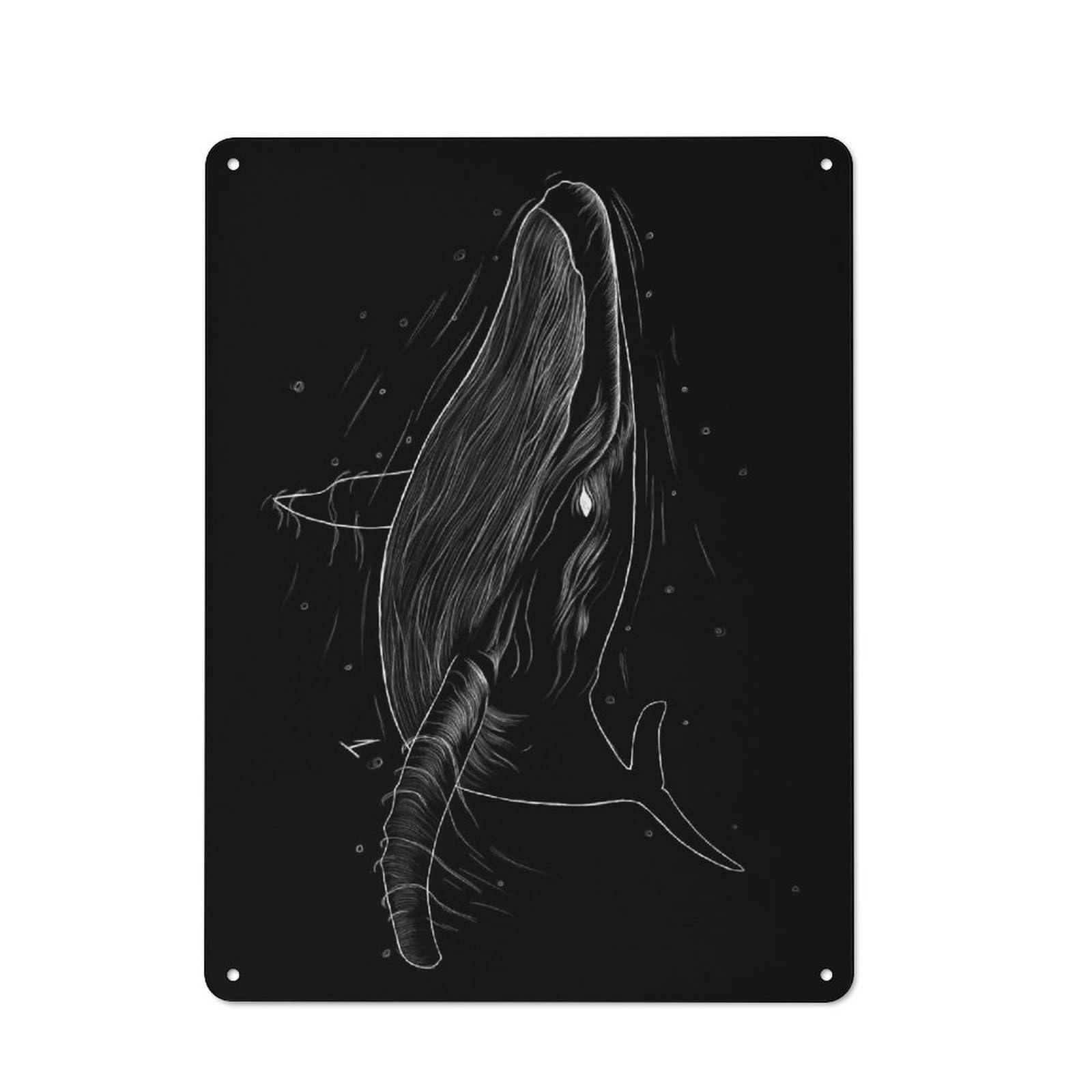Junmoney 009 Whale Metal Wall Sign With Design 40X30cm, Garage Style Industrial Wall Art For Garage, Hobby Room, Office Or Man Cave