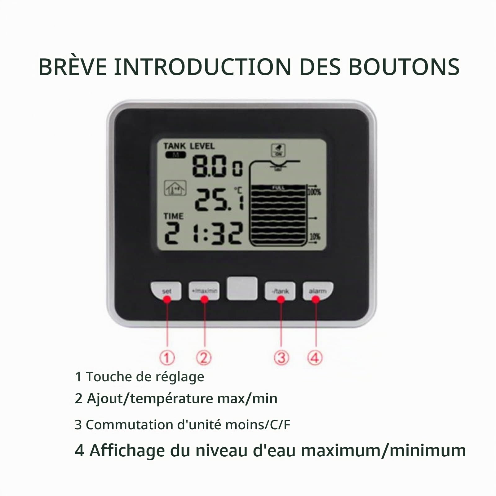 Jauge cuve fioul, Capteur transmetteur multifonction Mini réservoir d'eau liquide profondeur niveau mètre ultrasons sans fil nouvelle jauge de niveau d'eau,pour voitures et motos