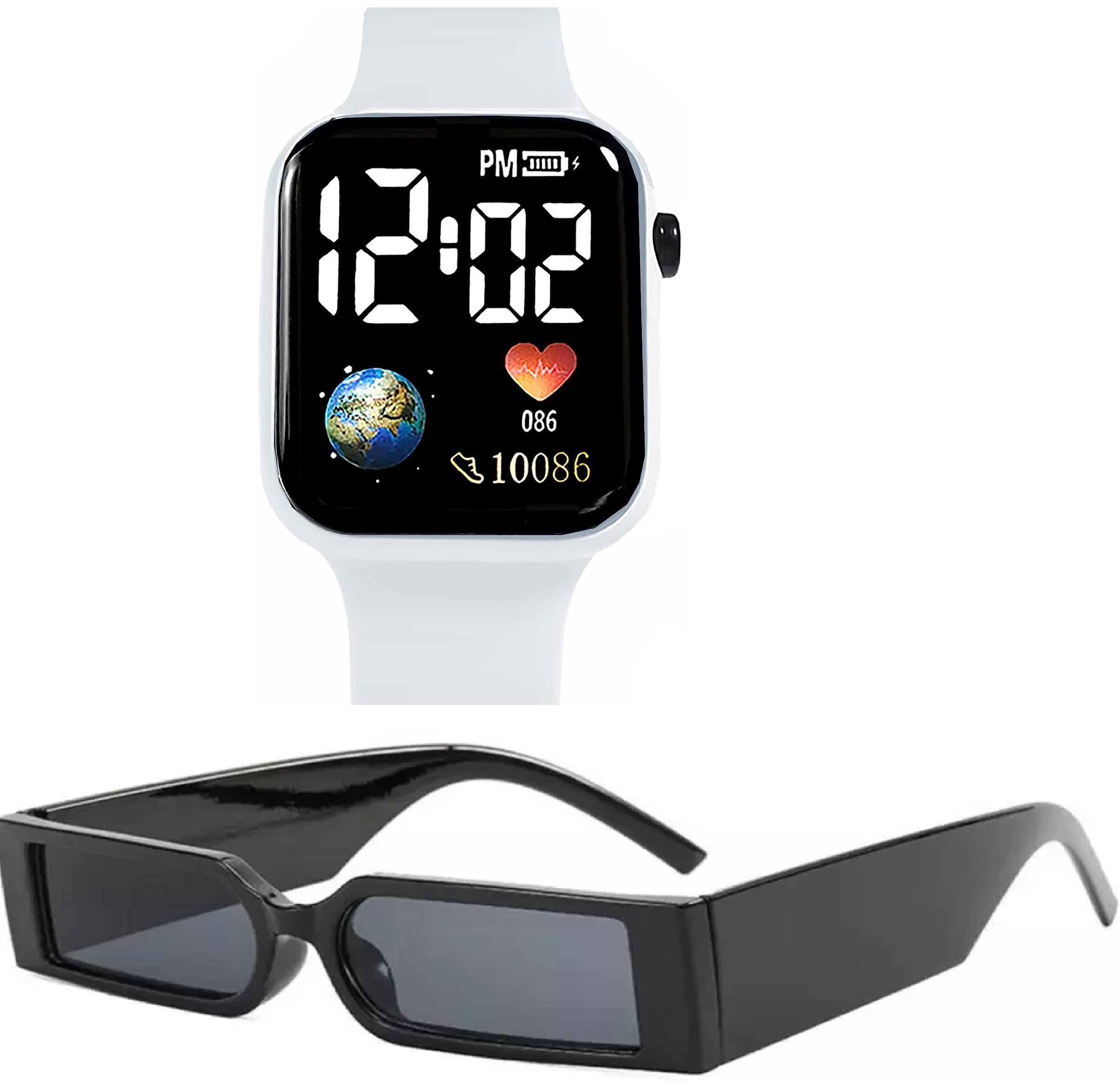 SELLORIA Brand Digital Dial with Black sunglas Birthday Return Gift Unisex Wrist Watch for Men Women Boys Pack of 2 (White) (B0CDC8M4B5) Amazon Price History, Amazon Price Tracker