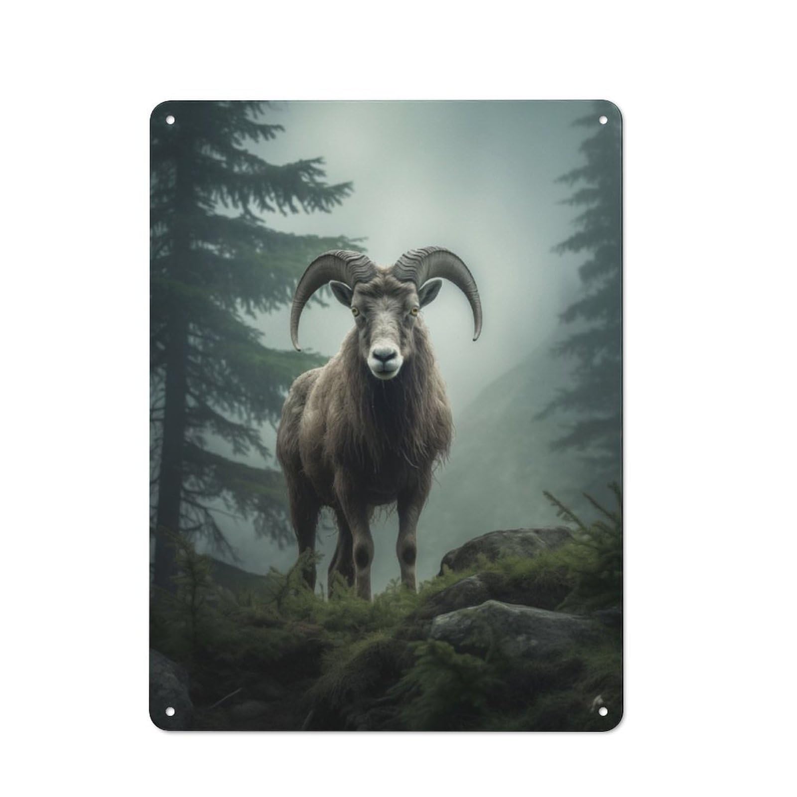 Junmoney Mountain Ram Foggy Forest Retro Tin Sign 40X30cm For Garden Room Or Summerhouse, A Housewarming Gift For Garden Room Decor Fans