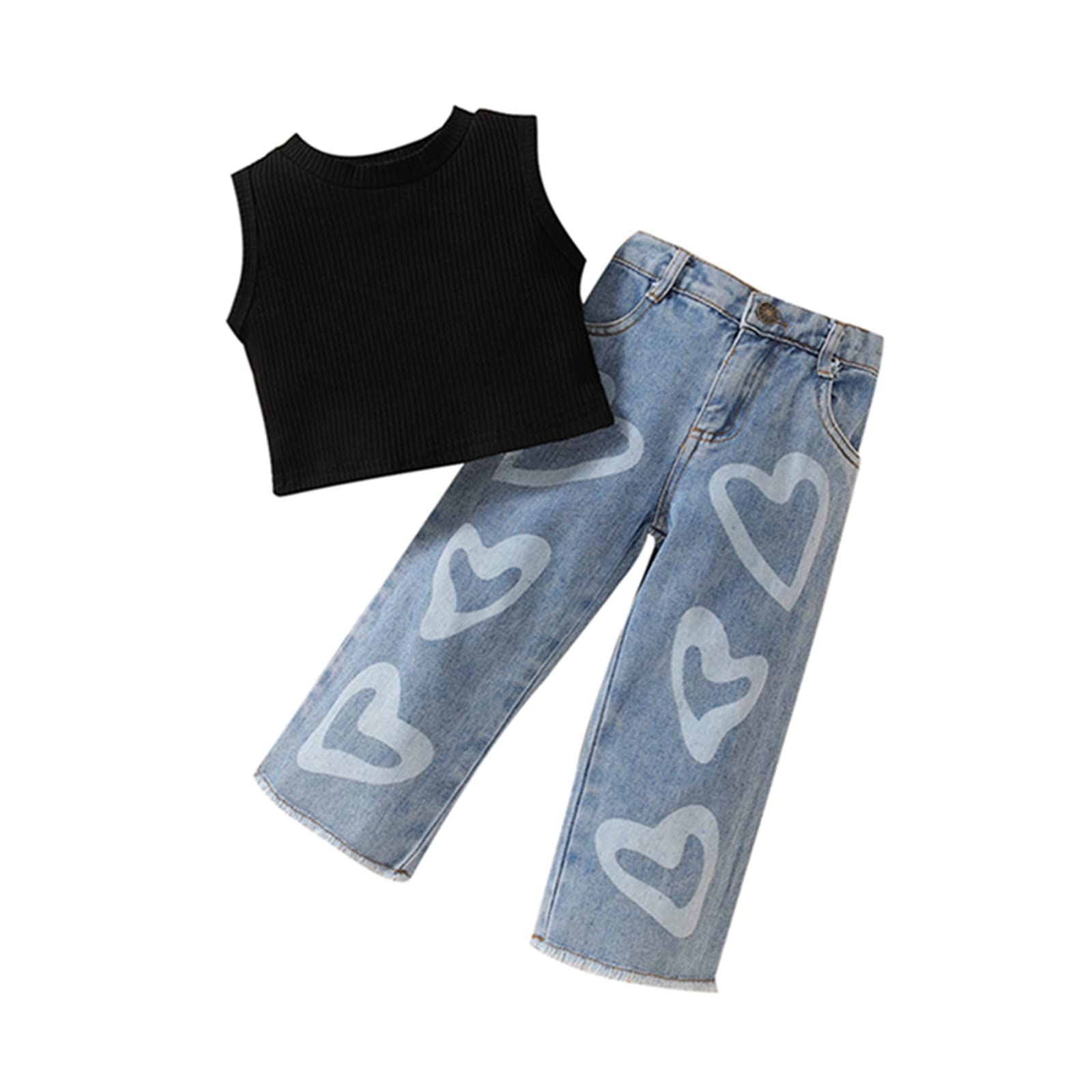 Fanvereka Trajes de verano para niños y niñas pequeñas, camiseta sin mangas, pantalones vaqueros, ropa de primavera