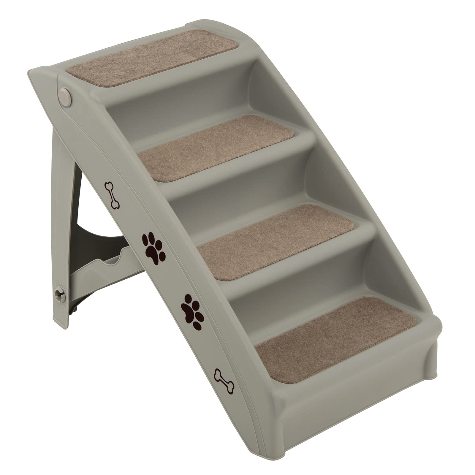 COSTWAY 4-stufige Haustiertreppe mit Teppichboden, Hundetreppe Kunststoff Katzentreppe faltbar, Hunderampe tragbar Tiertreppe für Hunde und Katzen, Tierrampe zum Klettern und Kratzen (Grau)