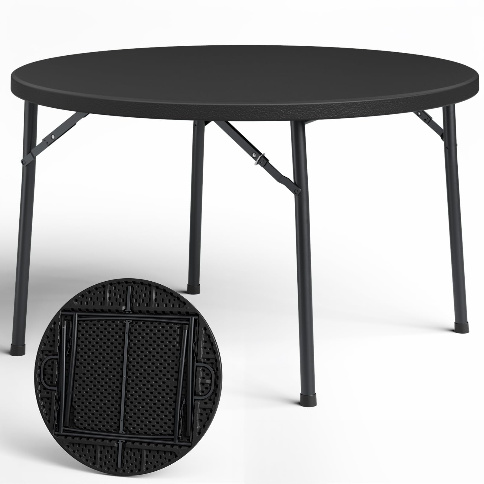 FurniEdge 48 inch round folding table black