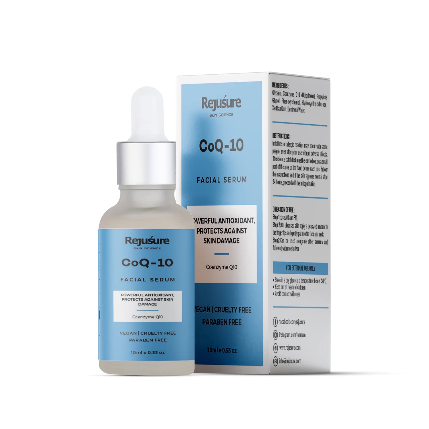 Rejusure COQ10 Face Serum 10ml | Collagen | Anti Aging Serum For Face Glowing And Brightening | Dark Spot Correcting Glow Serum | Pigmentation Serum For Oily Skin & Dry | Face Serum For Women & Men