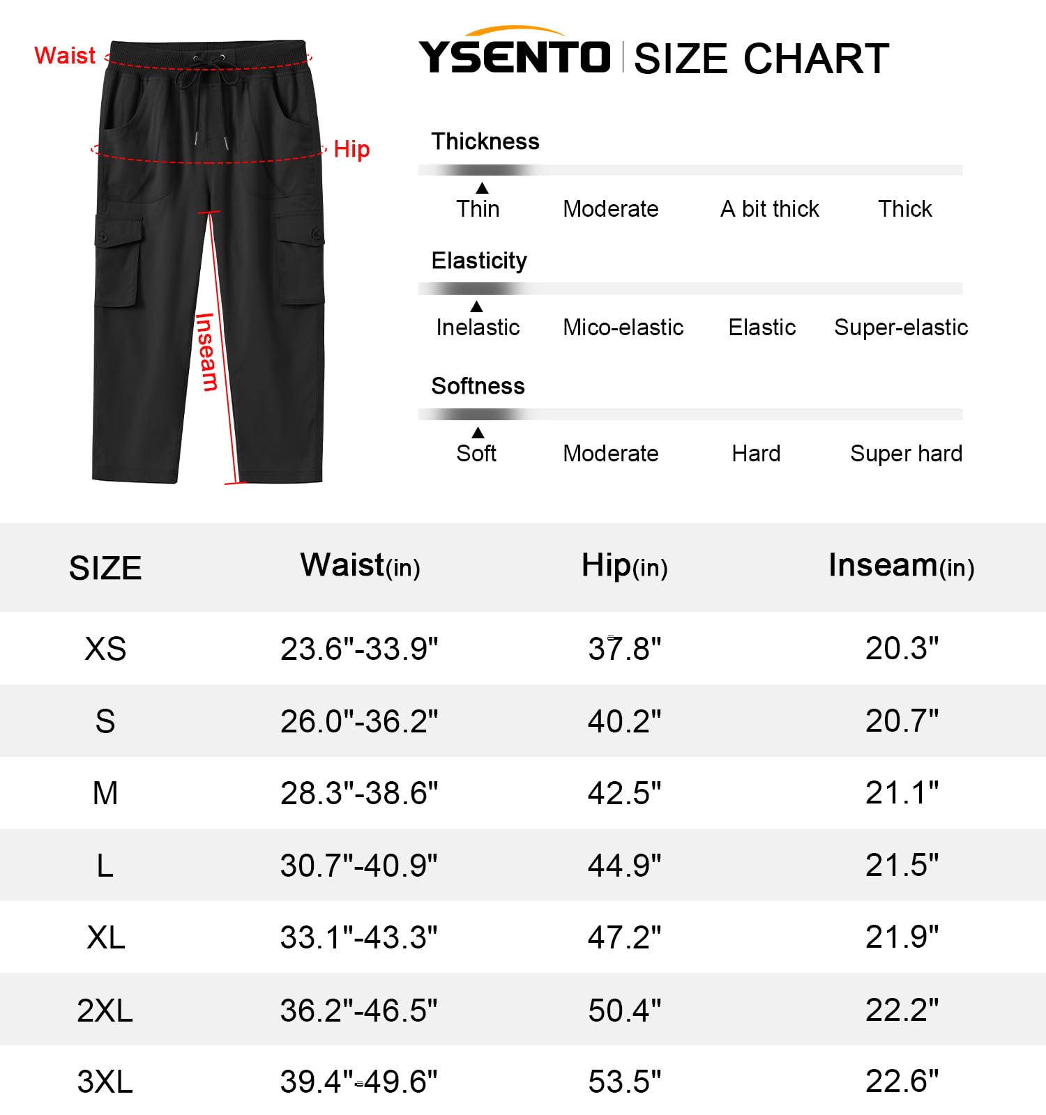 YSENTO Pantaloni estivi da donna, 3/4, pantaloni cargo leggeri, elasticizzati, da trekking, funzionali