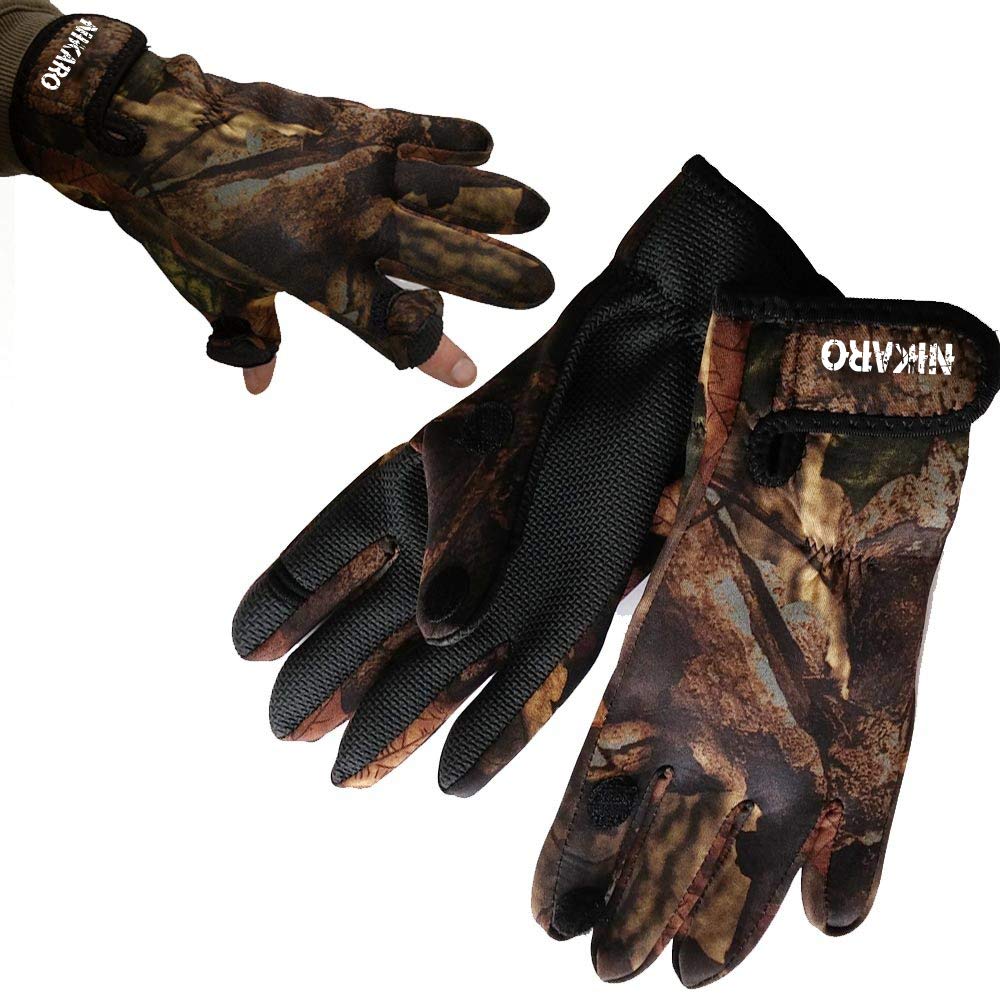 Nikaro Neoprene Camo Glove for Paintballing Fishing Photographing Outdoor Activities (L), Green Camo - Image 4