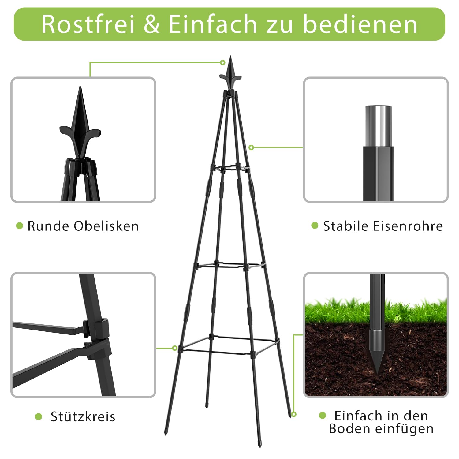 Garten Obelisk Pflanze Rankhilfe Gartenobelisken-Set Kletterhilfe für Kletterpflanzen, Metall Garten Rankgitter für öffentliche Plätze und Private Höfe,120cm 4Pcs