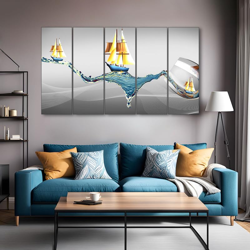 Image of The Castle Decor Abstract art painting with frame Big Size 36x60 Wall art for living room,Bedroom,Drawing room,Hotels-Wooden Framed-387