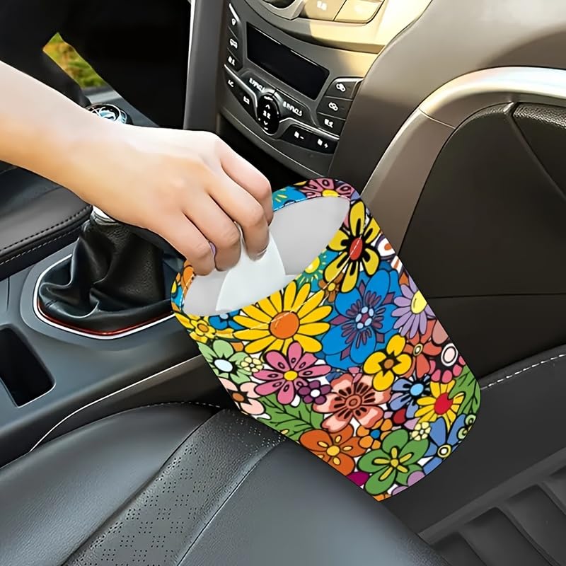Image of Portable Reusable Waterproof Car Trash Bin, Multipurpose Vehicle Organizer, Road Trip Essentials (Flower Bush)