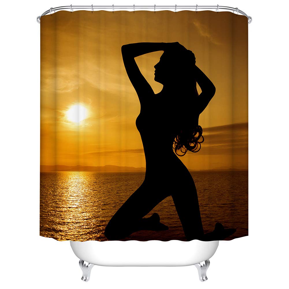 BOYOUTH Sexy Woman and Sunset on the Beach Pattern Digital Print Shower Curtains for Bathroom Decor,Polyester Waterproof Fabric Bath Curtain with 12 Hooks,65x70 Inches,Multicolor