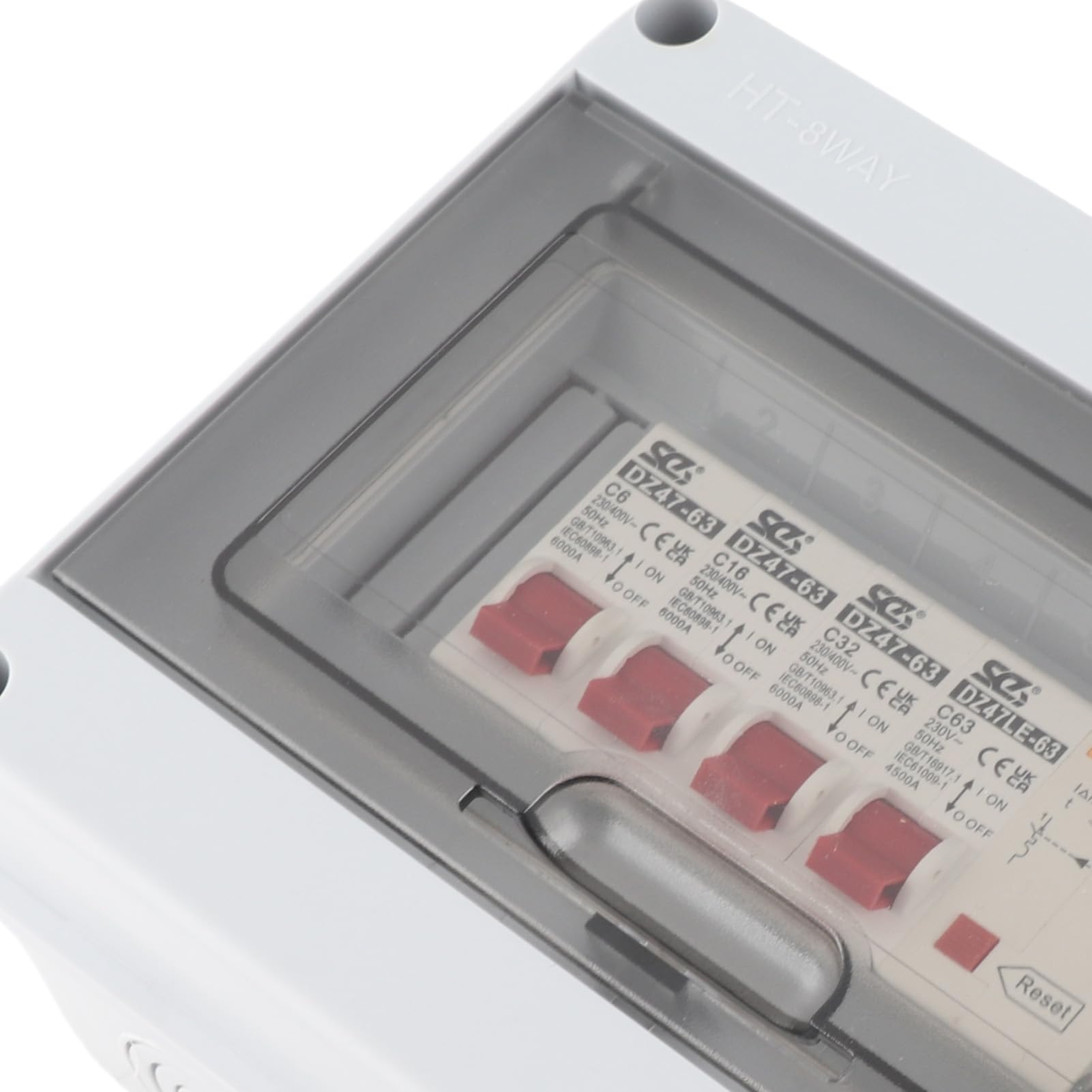 Unidad de Consumidor de Caravana de Garaje de 3 Vías, 63A 30mA RCD + 3MCB (6A+16A+32A) Caja de Fusibles de Alta Capacidad de Rotura para Garajes, Caravanas, Talleres, Dependencias