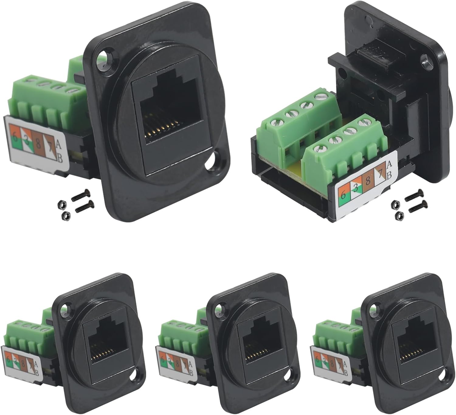 PENGLIN 5PCS RJ45 Panel Mount Screw Terminal Adapter,Solderless 8P8C CAT6 Ethernet Connector Female to Female,Compatible with Cat6/Cat5/ Cat5e Ethernet Cables
