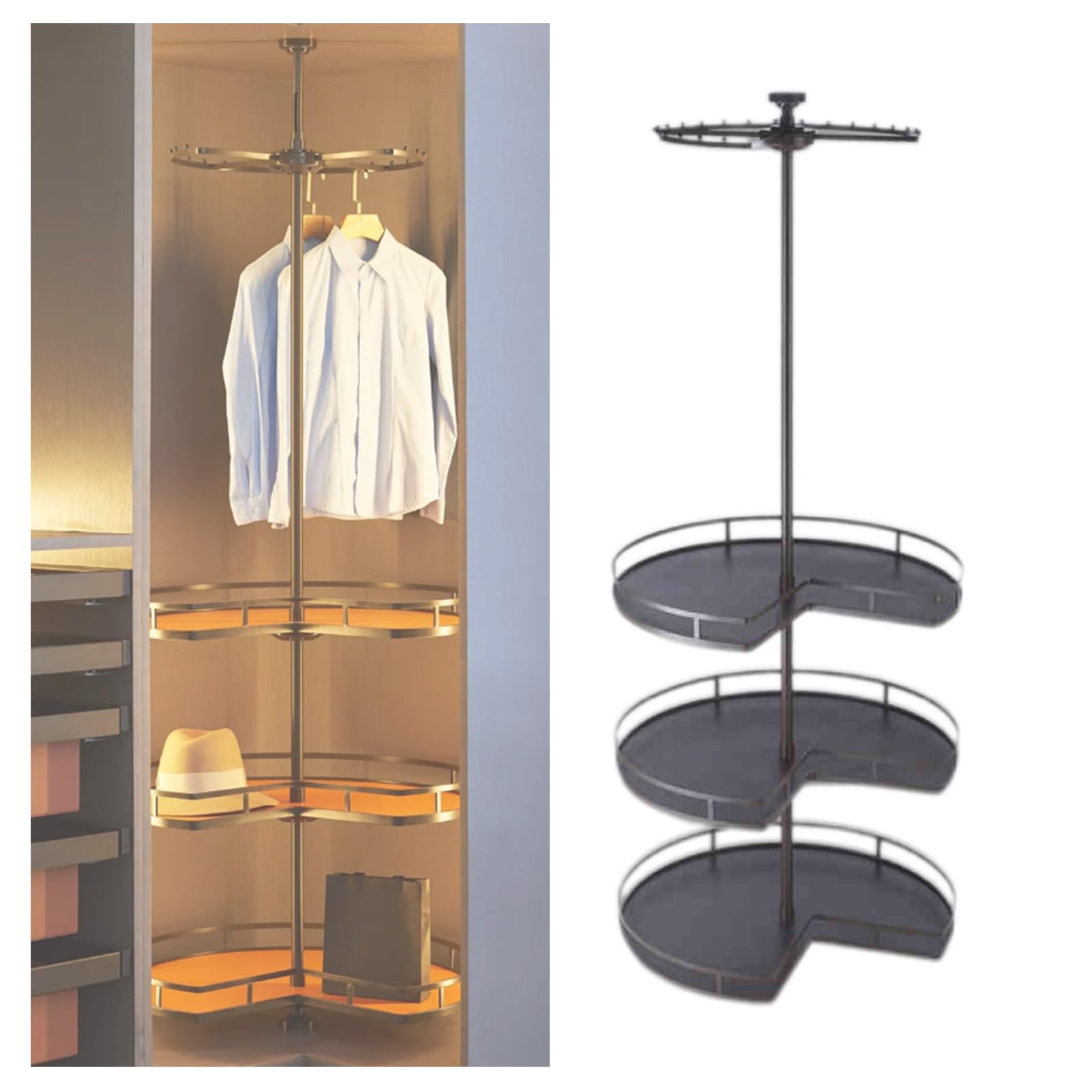 4-Tier Heavy Duty Round Closet Rod,360° Rotating,Cloakroom Corner Storage Organizer,60kg Load Capacity for Bedroom Living Rooms(Color1,1850-2100mm)
