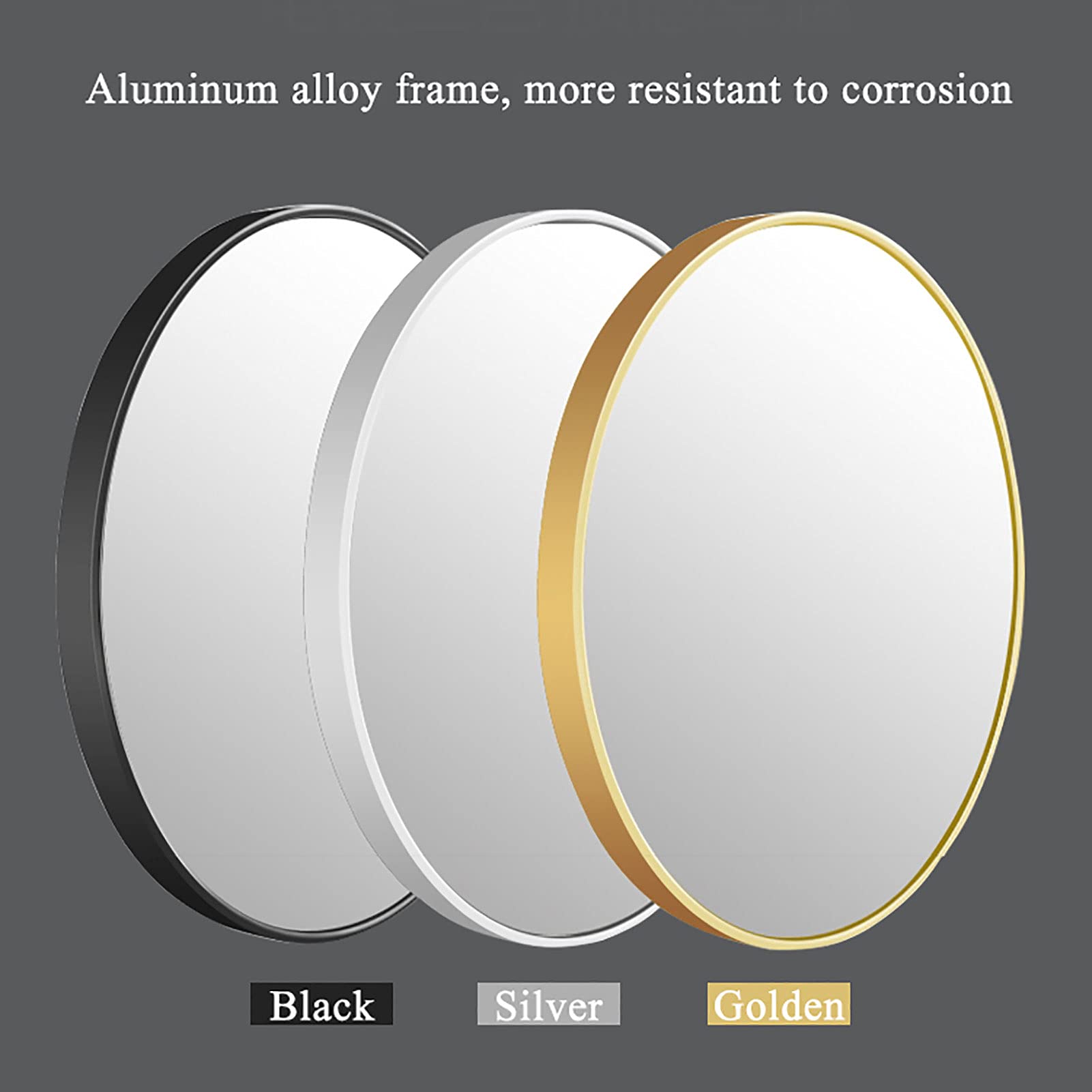 Specchio per Il Trucco,Rotondo Montato A Parete Vanity Cromato A Parete, Grande Specchio Decorativo con Cornice in Metallo per Bagno, Soggiorno, Spogliatoio Bagno Telaio in Alluminio Nero-50
