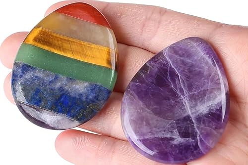 QINJIEJIE Piedras de preocupación para el pulgar para la ansiedad, amatista, chakras, piedras curativas, cristales curativos, gotas de agua, disponible en Yaxa Colombia