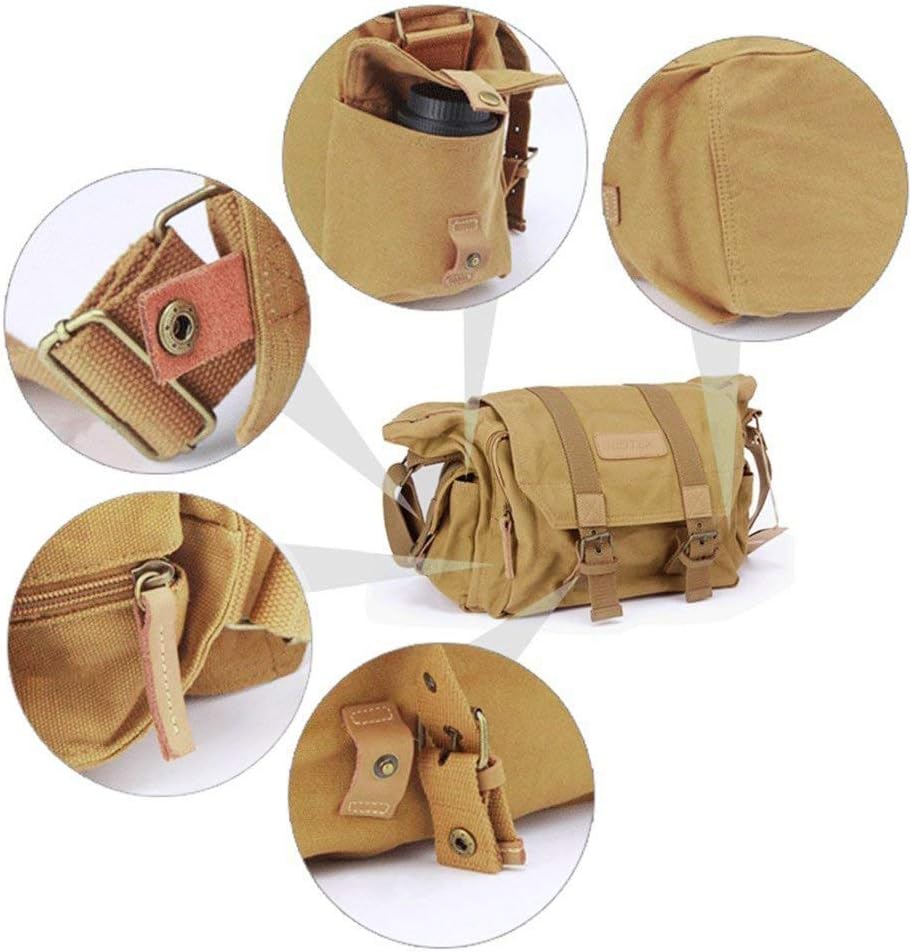 BESTEK Waterproof Canvas DSLR Camera Shoulder Bag with Shockproof Insert - Khaki