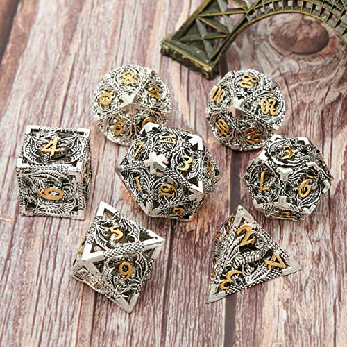 Image of DND Dice Set Metal Dice Dungeons and Dragons Dice Gift Polyhedral Dice Set Role Playing Dice D20 Hollow Polyhedral Dice Set for Dungeons and Dragons RPG MTG Table Games