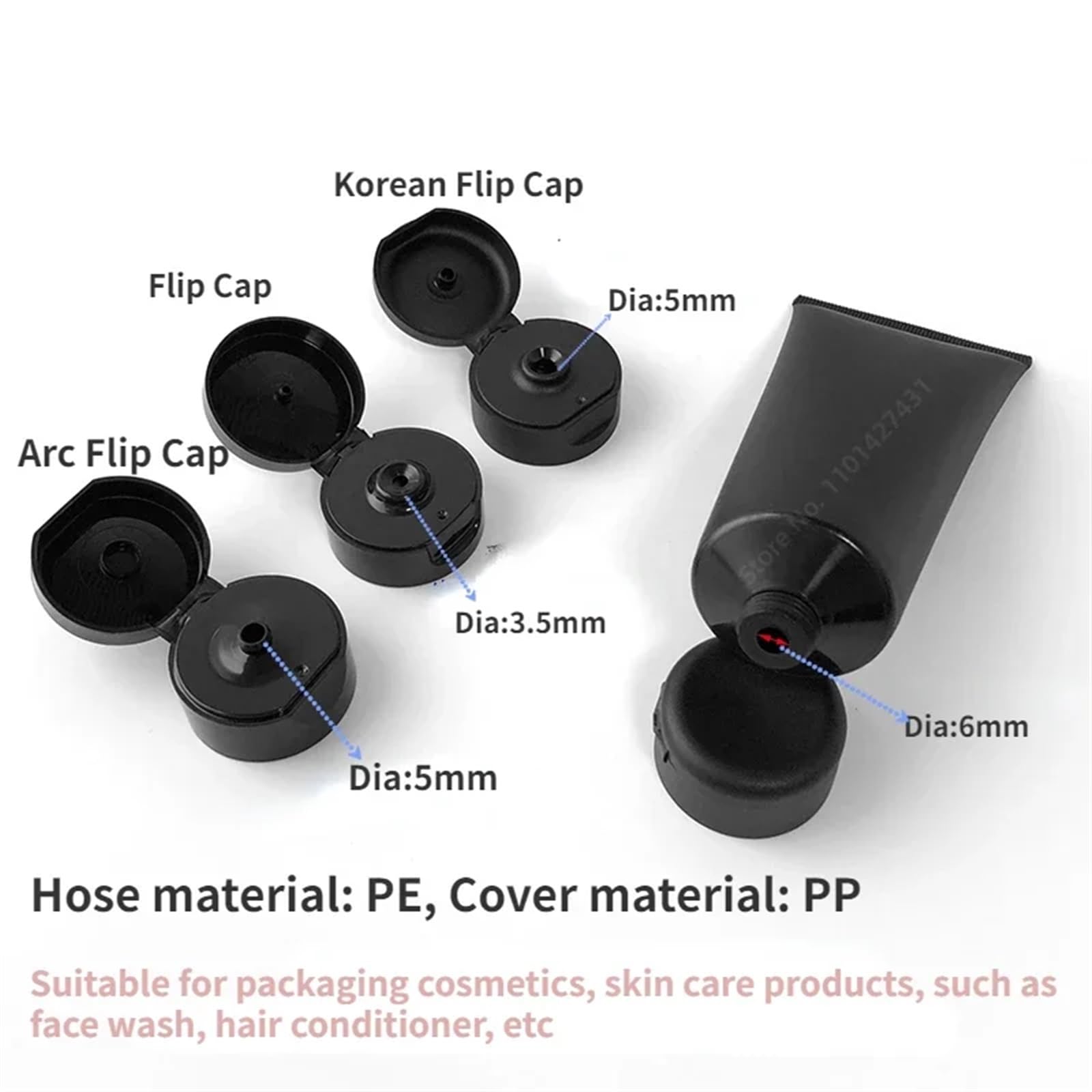 Bottiglie di plastica per condimenti da spremere, 10-100 pz Vuoto 100 ml Nero Opaco Tubo Morbido di Plastica Detergente Viso Crema for Il Corpo Contenitore Cosmetico Flip Cap(White Cap 4,30pcs)