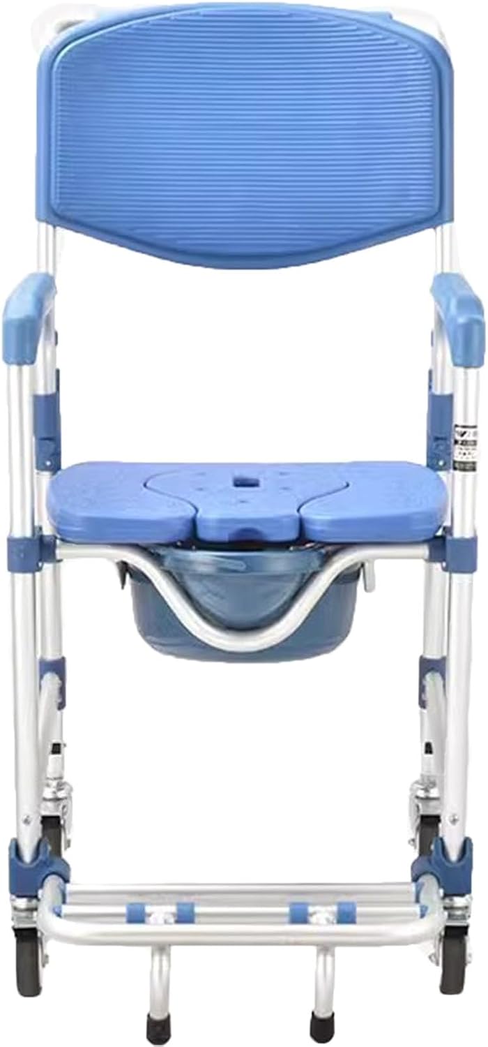 Bedside Commode Chair, 4 in 1 Toilet Rolling Transport Chair with Arms and Brakes, Shower Wheelchair for Adults, Senior, Elderly, Handicap, Disabled, Rolling Shower Wheelchair