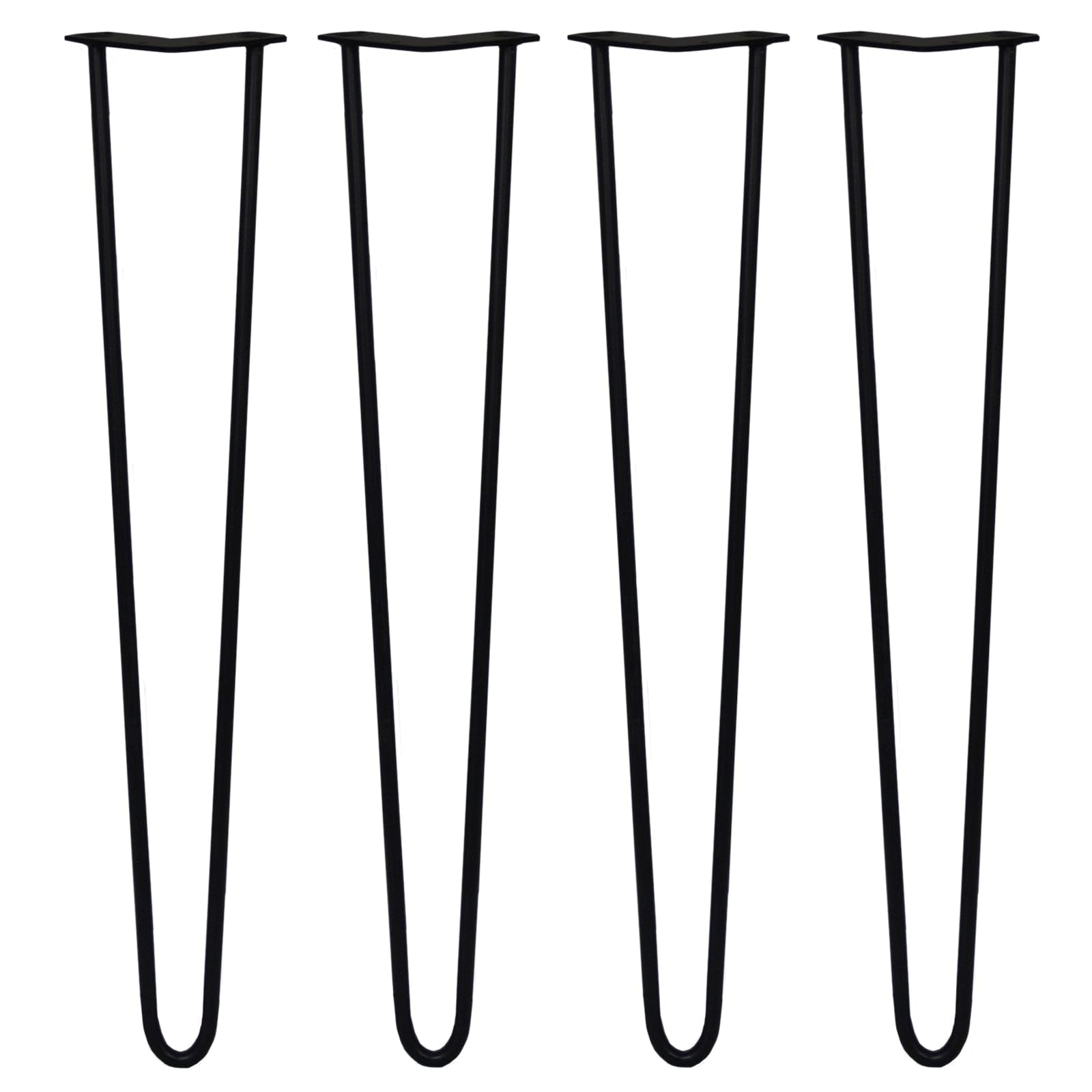 Monster Shop SKISKI Hairpin Table Legs 28inch / 71cm 4PCS 2 Prong 12mm Thickness Black Steel with Protector Feet DIY Project Furniture Heavy Duty for Office Desk Dining Room Kitchen