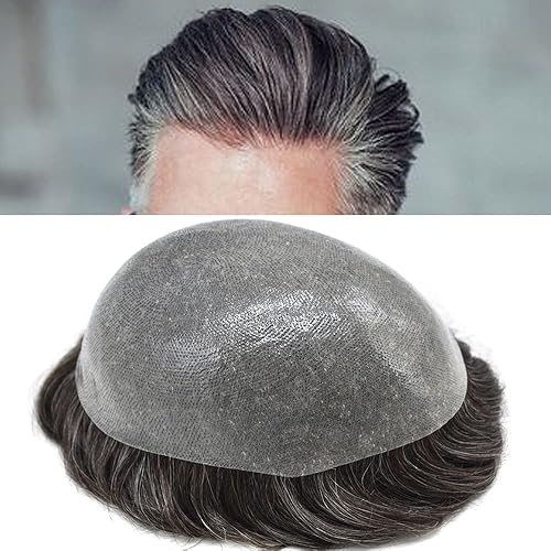 Toupee - Sistema de reemplazo de cabello humano europeo de polietileno completo para hombre, peluca de poliuretano duradero de 0.004-0.005in, pieza