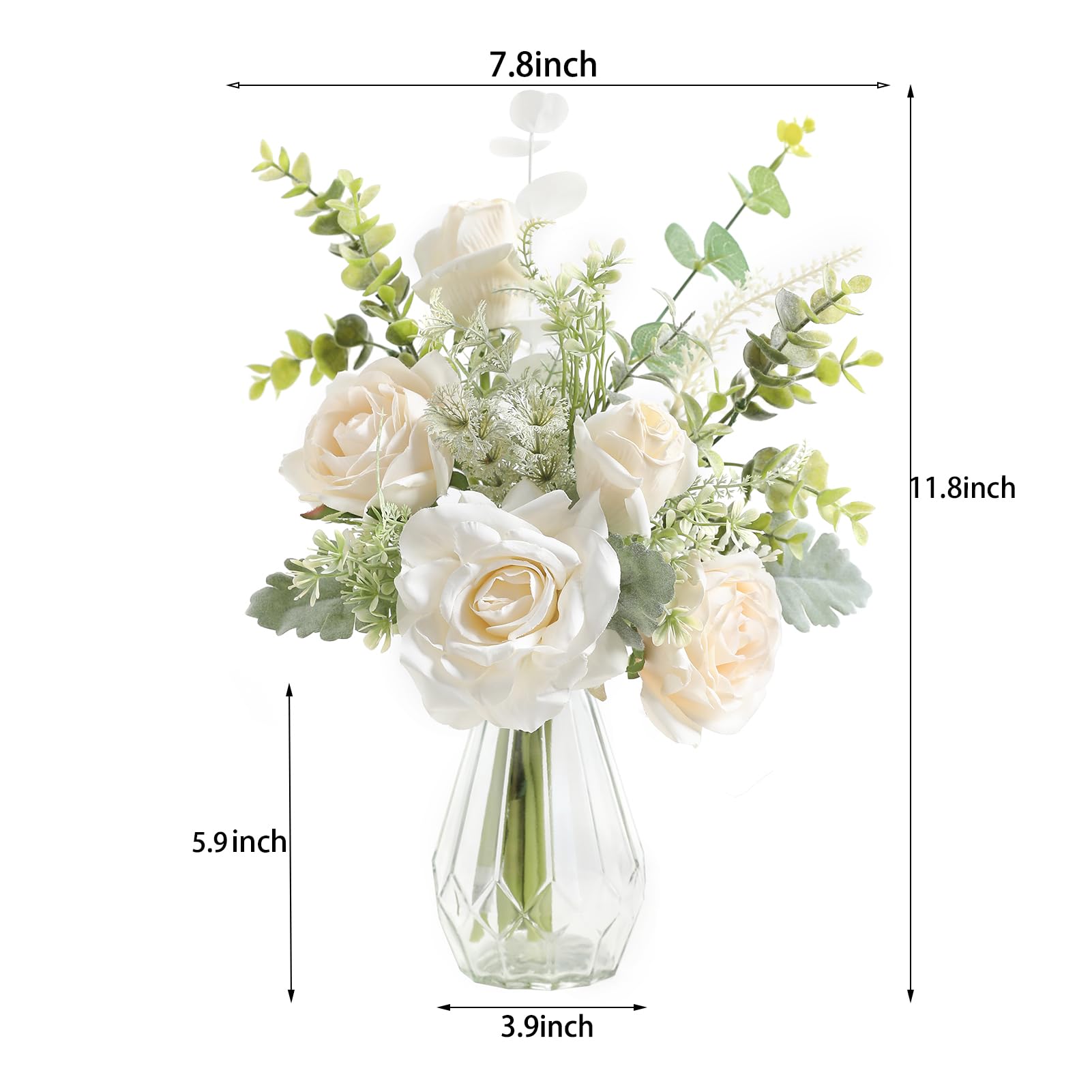 Amazon.com: GAATEEK Artificial Flowers with Vase,White Silk Roses