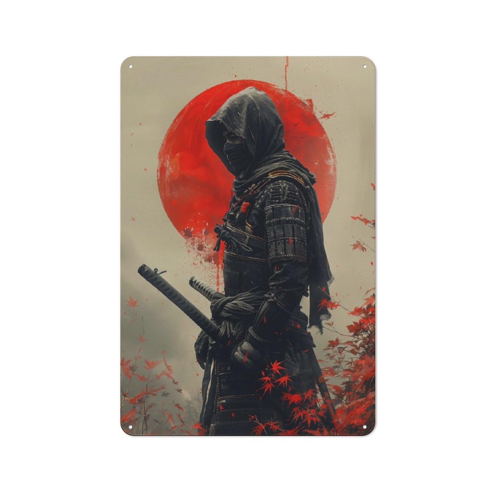Junmoney Japan Ninja Shinobi Industrial Metal Wall Sign 30X20cm Featuring Urban Room Decor For Loft, Studio, Office Or Creative Room