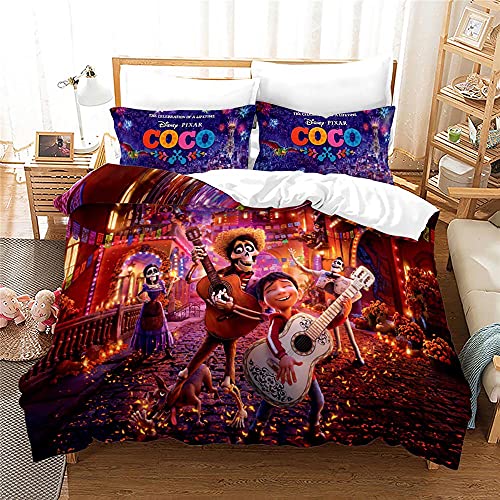 Agmdno Coco Parure de lit pour enfant avec housse de couette 135 x 200 cm, taie d'oreiller 80 x 80 cm, housse de couette 3D (A01, 135 x 200 cm + 75 x 50 cm) Cover